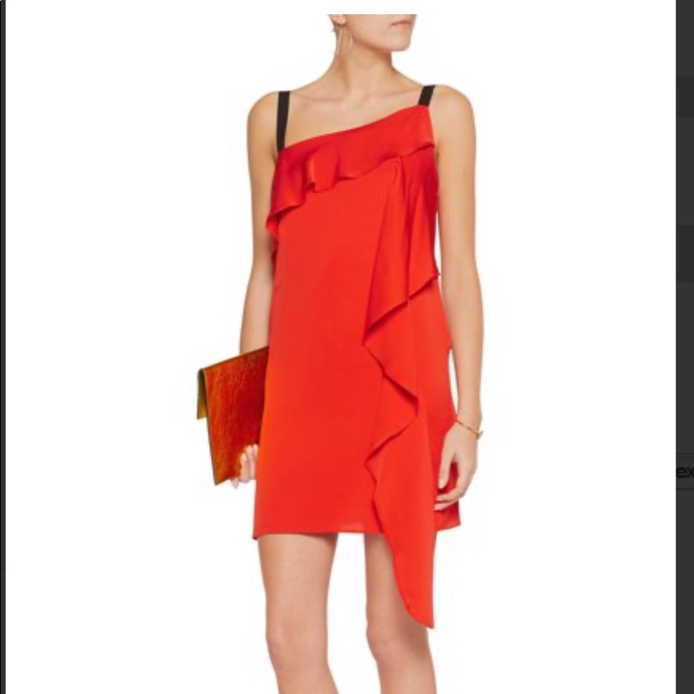 *Milly* Red Maya Draped Silk-Blend Dress Sz 2